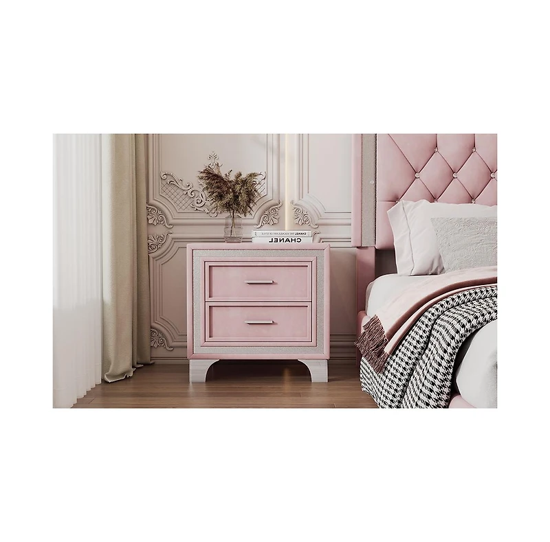 Streamdale Furniture Mid-Century Velvet Nightstand, Pink