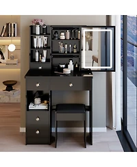 Streamdale Furniture Vanity Table with Led Mirror & Stool