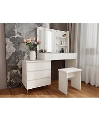 Streamdale Led Lighted Vanity Table with Mirror, Stool & Storage - White