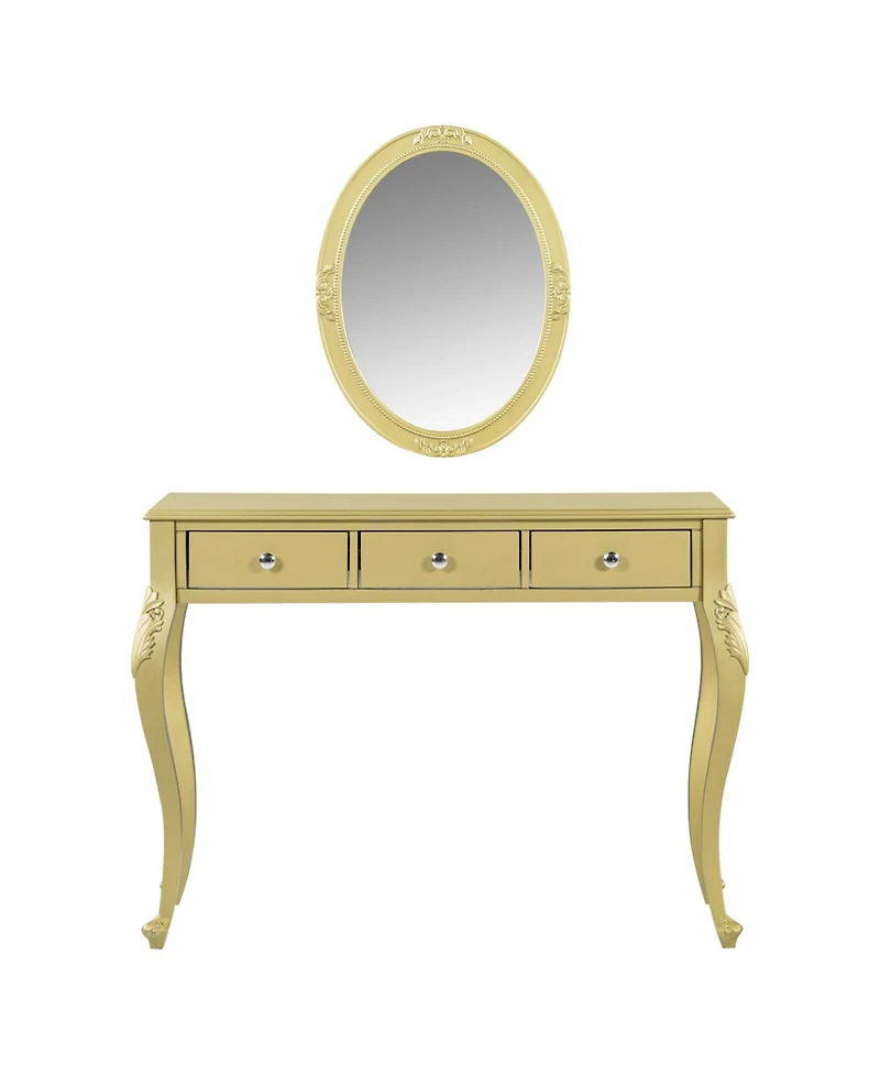 Streamdale Furniture Luxury Vanity Desk with Mirror & 3 Drawers - Gold