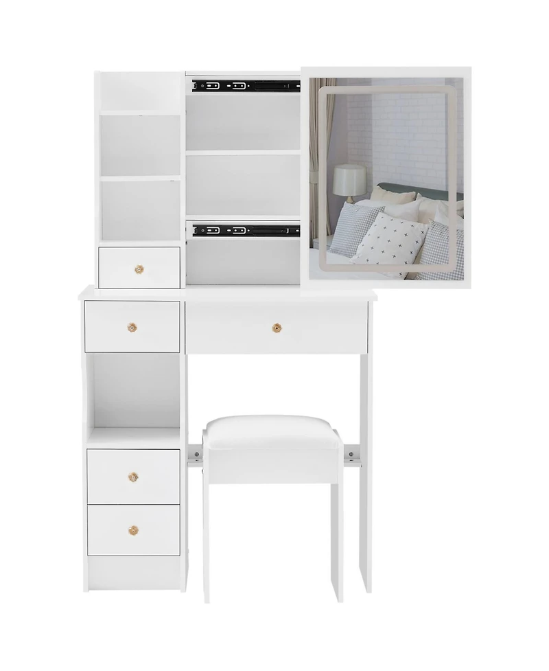 Streamdale Furniture Led Mirror Vanity Table with Stool
