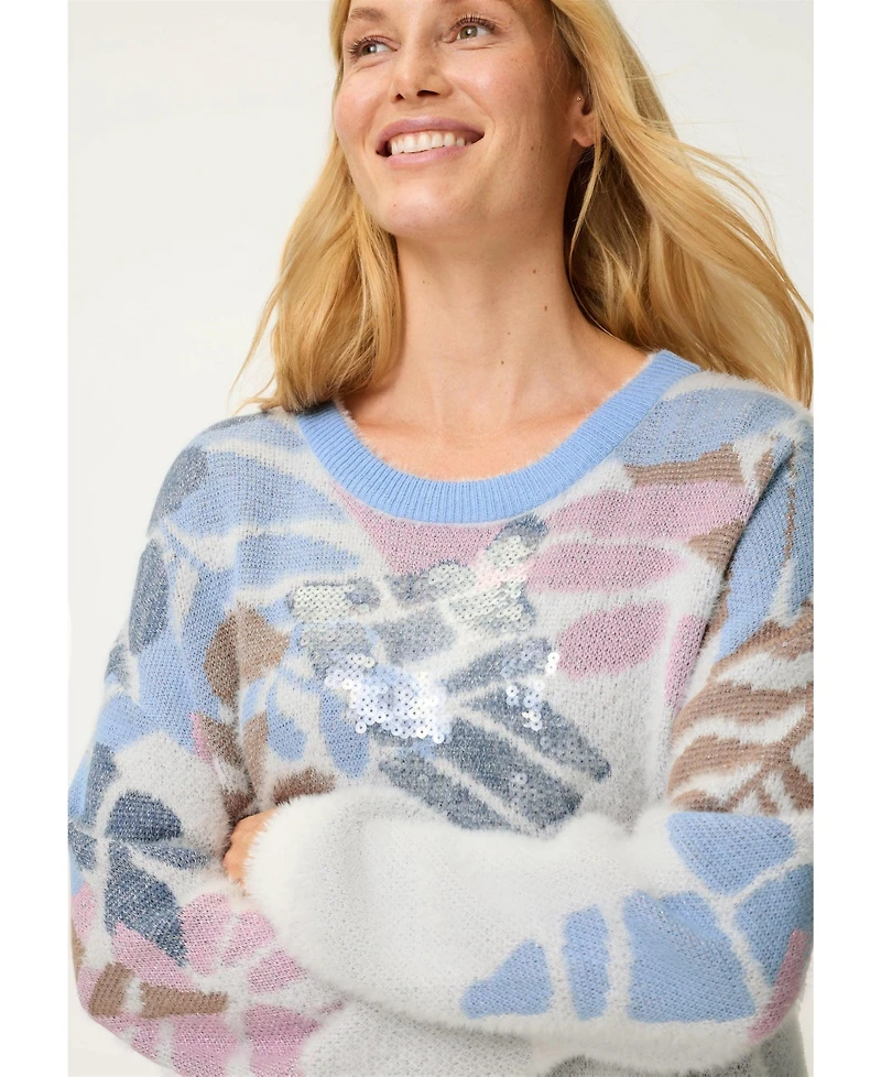 Olsen Women's Floral Plush Sweater