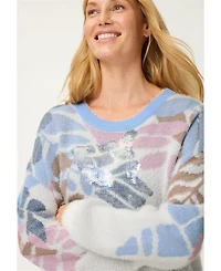 Olsen Women's Floral Plush Sweater