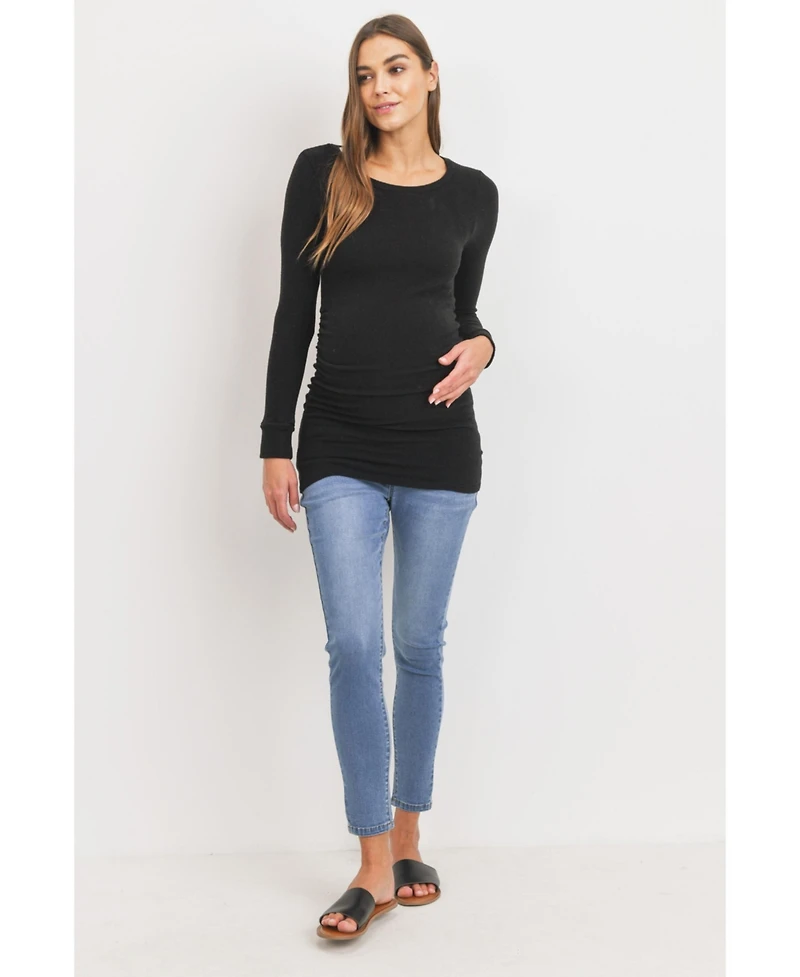 Hello Miz Maternity Long Sleeve Crew Neck Side Ruching Knit Top
