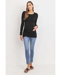 Hello Miz Maternity Long Sleeve Crew Neck Side Ruching Knit Top