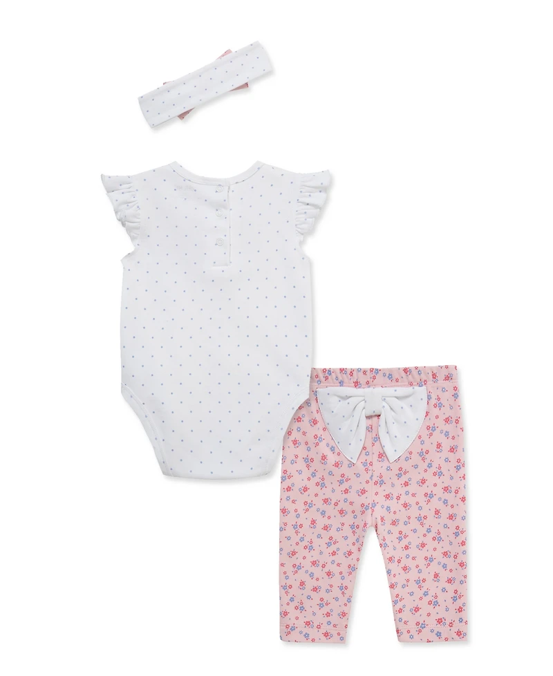 Little Me Baby Girls' Round Neck Bodysuit, Leggings and Headband, 3-Piece Set