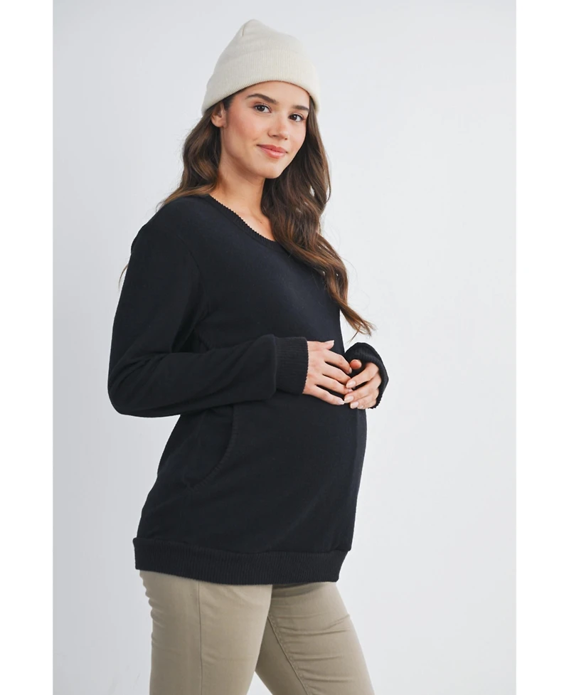Hello Miz Maternity Casual V Neck Long Sleeve Pullover Top
