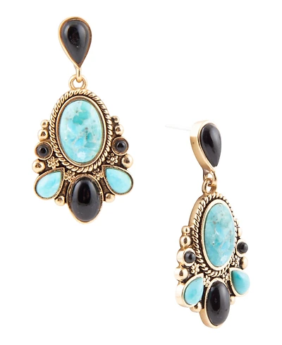 Barse Barcelona Blue Turquoise and Black Onyx Post Drop Golden Earrings