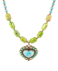 Barse Legacy Heart Lime Green and Blue Turquoise Golden Pendant Necklace