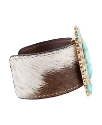Barse Genuine Turquoise Golden Bronze Cow Hide Cuff Bracelet