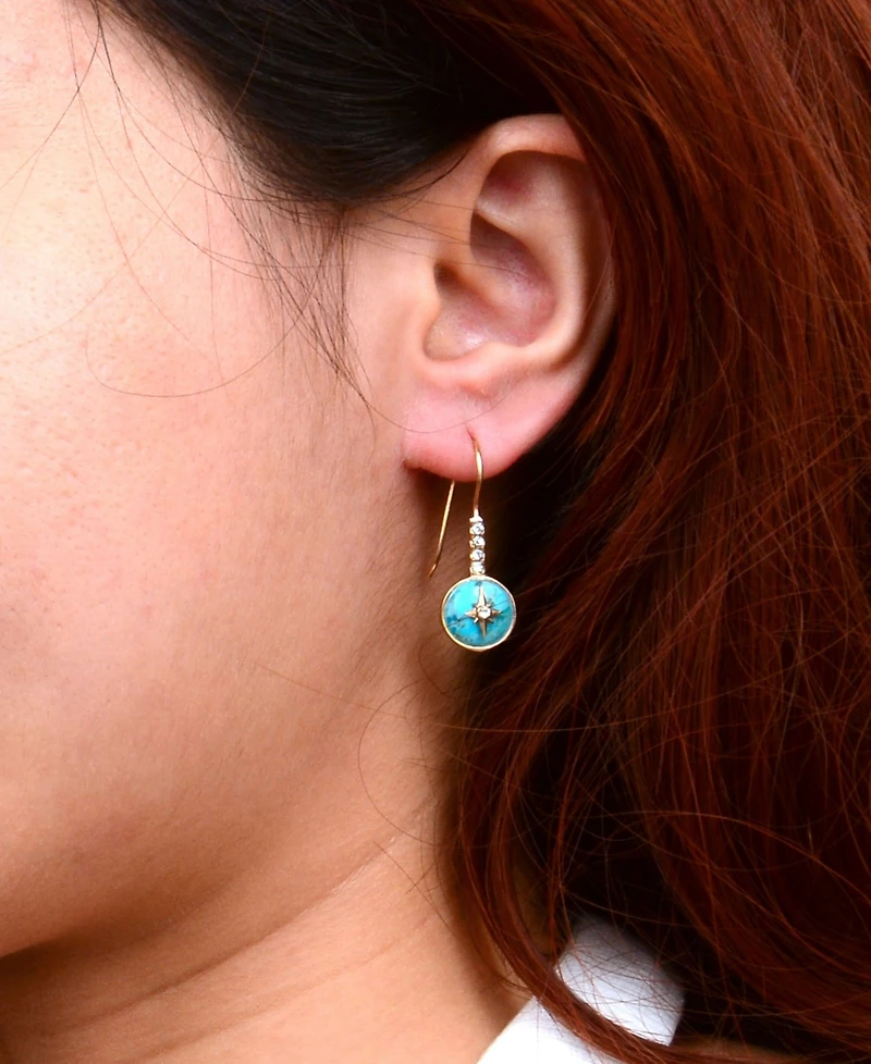 Barse Celestial Blue Turquoise Golden Drop Earrings