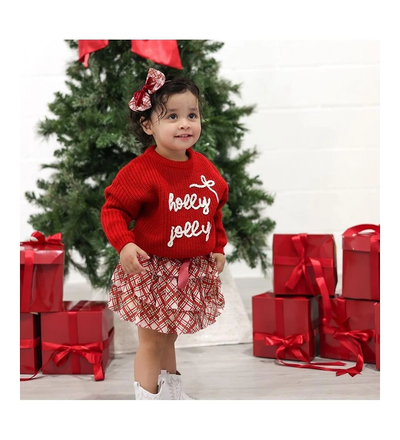 Sweet Wink Baby Girls Christmas Plaid Bow Tiered Tutu Skirt