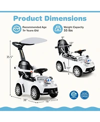 Hongge 3 In 1 Toddler Push Car Ride On Toy With Adjustable Canopy Storage And Handle