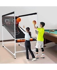 Mecale Arcade Cage Basketball Game, 2-Player Indoor Dual Shot with 5 Balls, 8 Game Modes, Electronic Scoreboard and Pump (Black & White