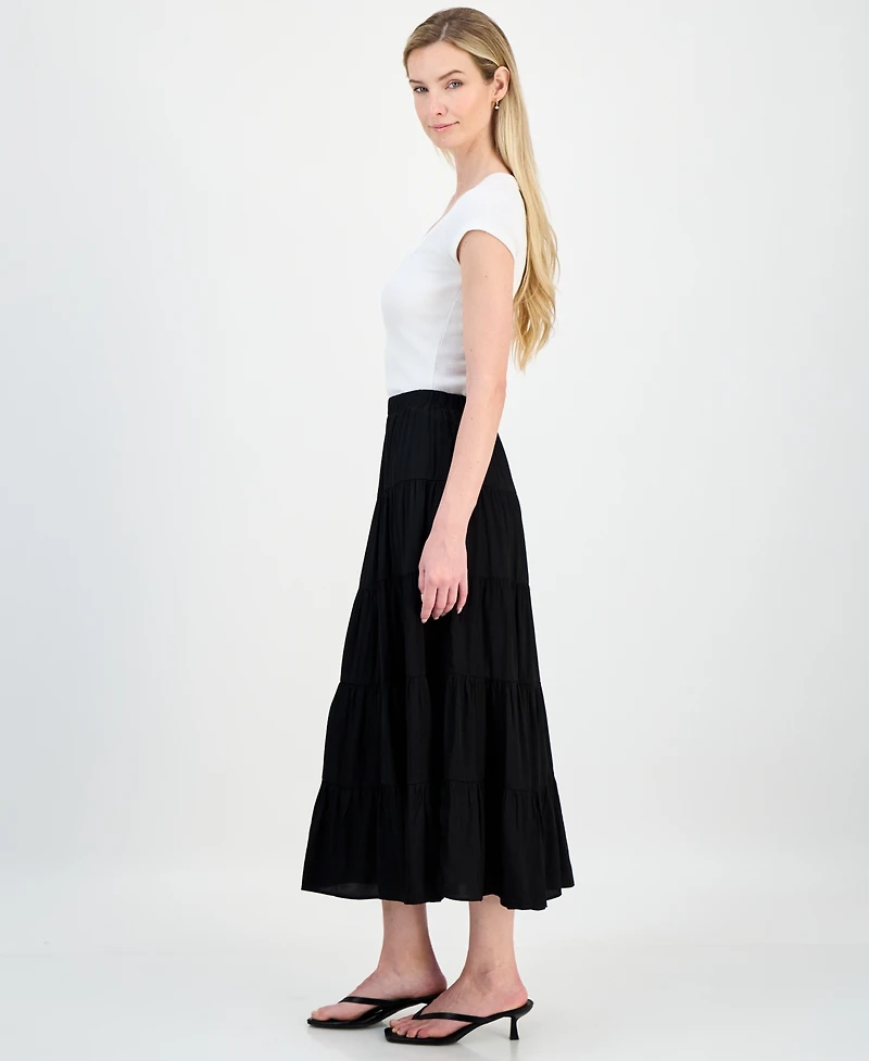 And Now This Women's Pull-On Tiered Maxi Skirt