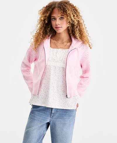 Ultra Flirt Juniors' Pointelle Sweater Hoodie