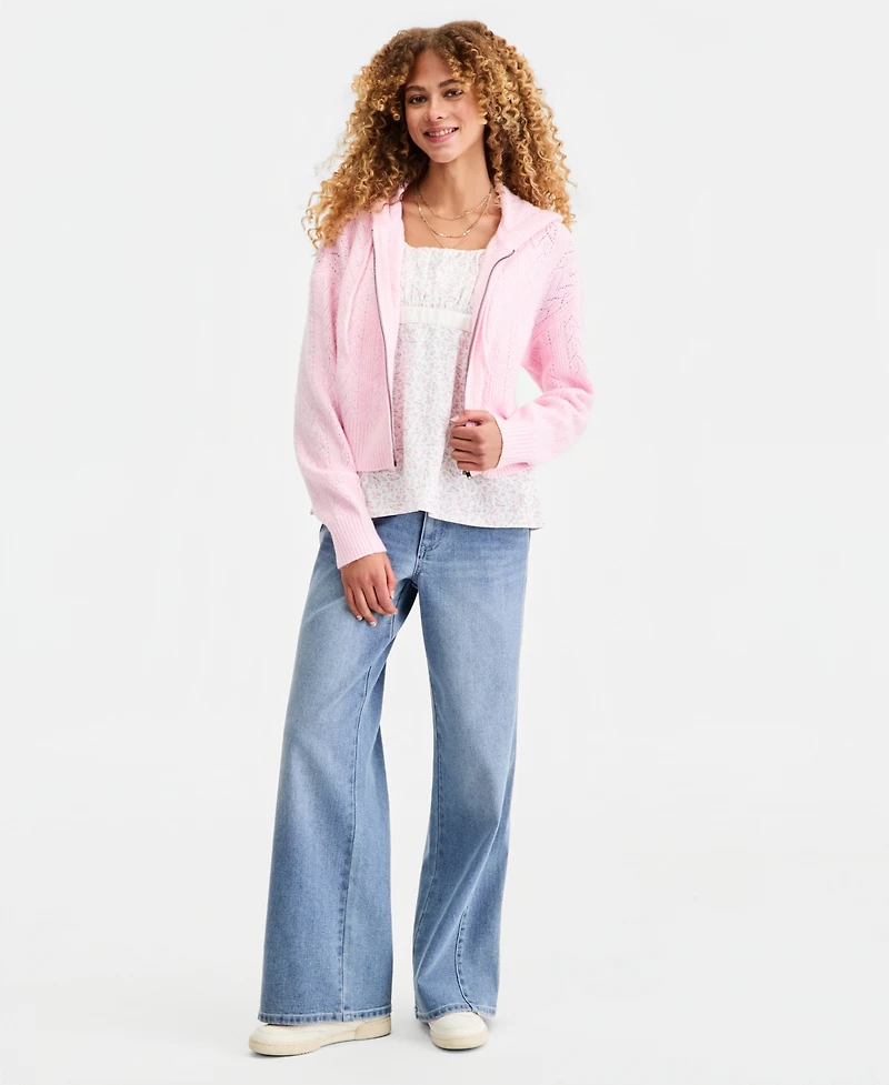 Ultra Flirt Juniors' Pointelle Sweater Hoodie