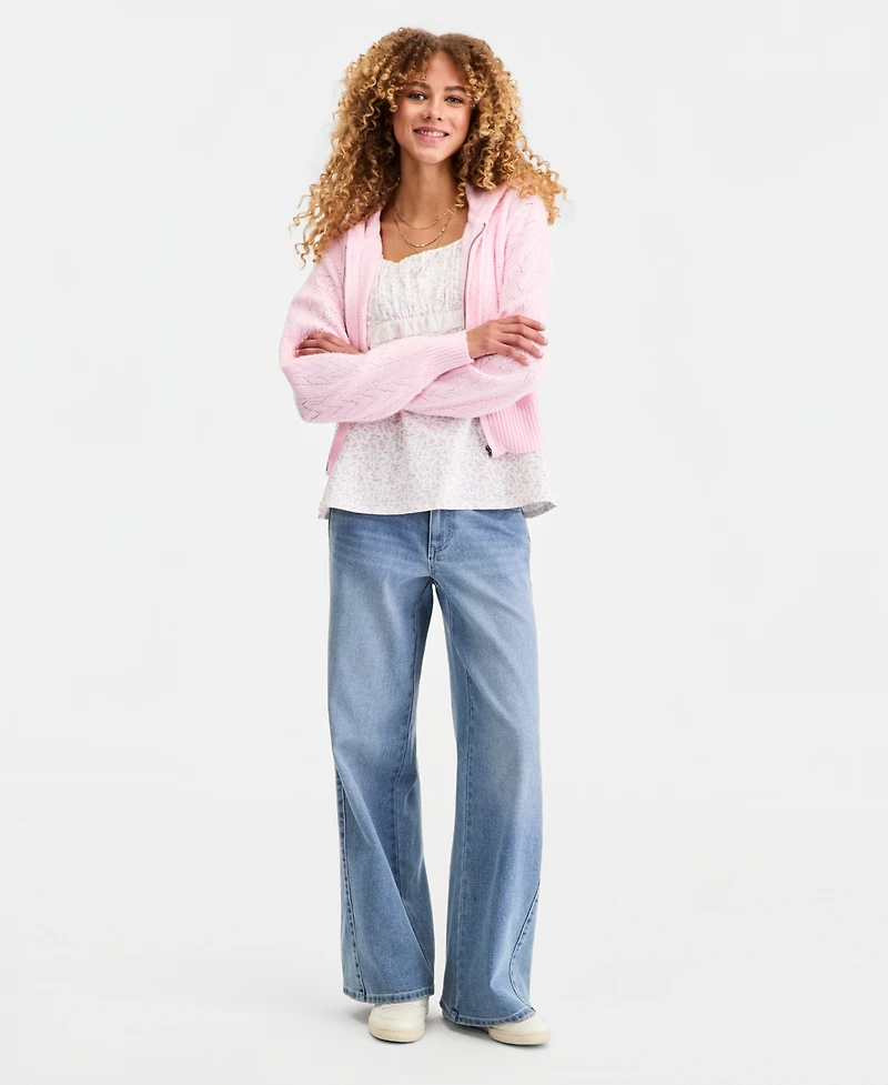 Ultra Flirt Juniors' Pointelle Sweater Hoodie