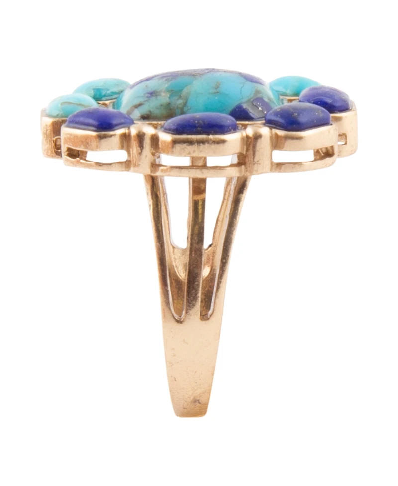 Barse Duality Blue Lapis and Turquoise Golden Statement Ring