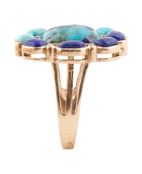 Barse Duality Blue Lapis and Turquoise Golden Statement Ring