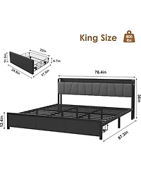 gaomon Platform Bed Frame with Storage Headboard, Industrial Full 2 Large Drawers & Usb Charging Station, Noise-Free