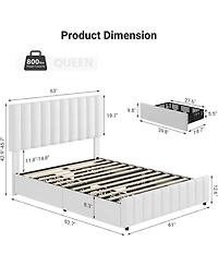 gaomon Queen Pu Leather Quilted Upholstered Platform Bed Adjustable Headboard 4 Storage Drawers Wooden Slats No Box Spring