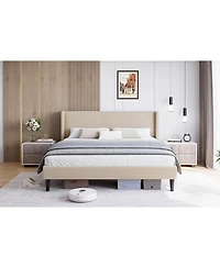 gaomon King Size Bed Frame Velvet Upholstery Platform Wingback Headboard