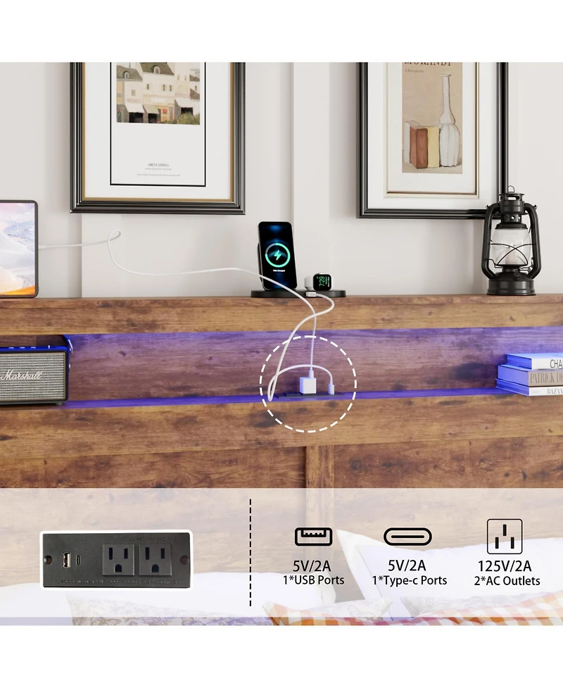 Streamdale Furniture Streamdale Queen Bed Frame w/ Led Headboard, Usb Ports & Under Bed Storage