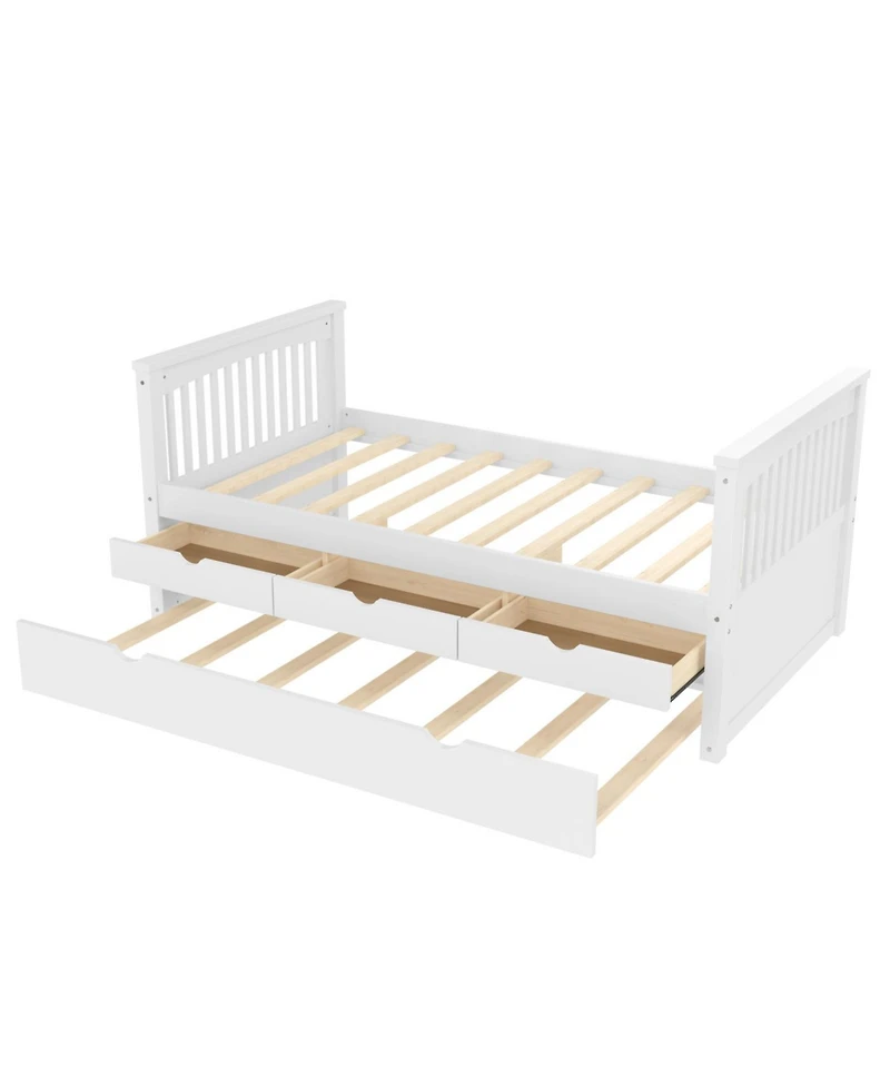 Streamdale Furniture Twin Platform Bed with Drawers, Trundle, Solid Wood Daybed, White