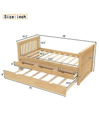 Streamdale Furniture Twin Platform Bed with Drawers, Solid Wood Daybed, No Spring Box Needed, Natural