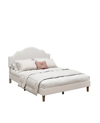 Streamdale Furniture Queen Size Upholstered Platform Bed with Adjustable Headboard, White