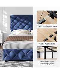 gaomon Full Size Bed Frame 4 Storage Drawers and Headboard Linen Upholstered Diamond Tufted Easy Assembly Noise-Free