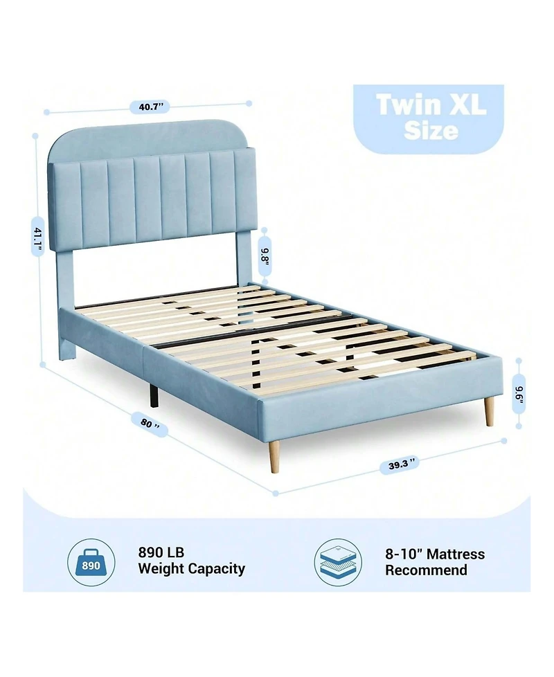 gaomon Twin Xl Bed Frame with Storage Headboard Velvet Upholstered Platform for Kids Boys Wooden Slats Noise Free