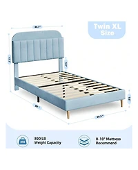 gaomon Twin Xl Bed Frame with Storage Headboard Velvet Upholstered Platform for Kids Boys Wooden Slats Noise Free