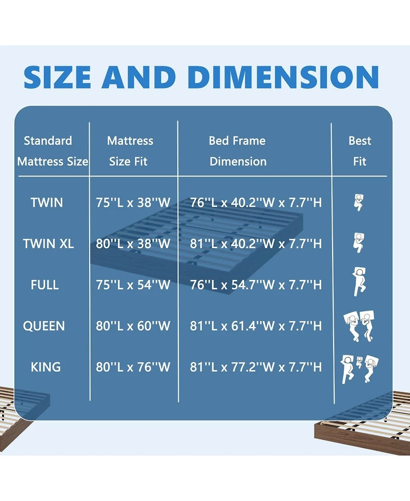 gaomon Queen Size Wood Platform Bed Frame,Wooden Bed Frame Without Headboard, Wood Slat Support