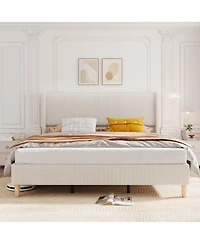 gaomon Full Bed Frame, Upholstered Platform Corduroy Bed Frame with Vertical Channel Tufted Wingback Headboard