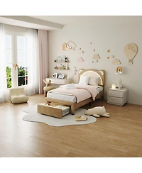 gaomon Twin Xl Upholstered Bed for Kids – Adjustable Headboard with Drawer & Led Light, Wooden Slats, No Box Spring