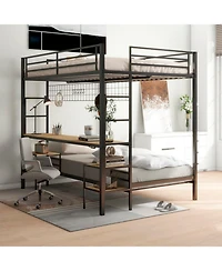 Streamdale Furniture Ethan Bunk Bed with Desk, Storage, Charging Station, Black/Oak