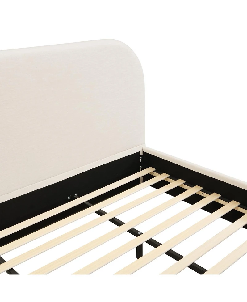 Streamdale Furniture Streamdale King Size Linen Upholstered Bed Frame with Curved Headboard, Beige