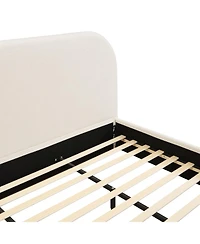 Streamdale Furniture Streamdale King Size Linen Upholstered Bed Frame with Curved Headboard, Beige