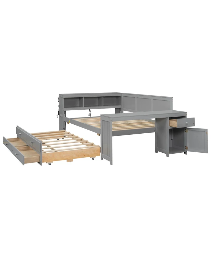 Streamdale Furniture Streamdale Full Size Daybed with Storage, Drawers, Trundle, Charging Station, Led, Desk, Cabinet