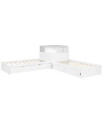 Streamdale Twin L-Shaped Platform Bed with Storage, Desk, Trundle & Led