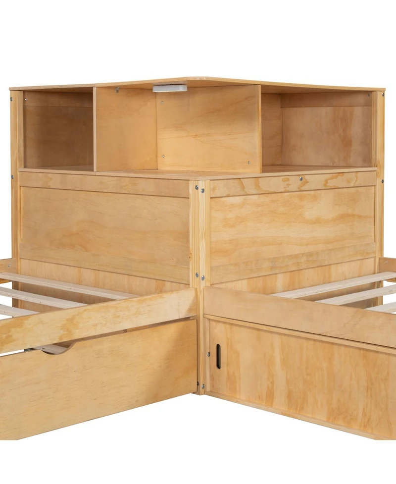 Streamdale Twin L-Shaped Platform Bed with Storage, Desk, Trundle & Led