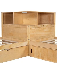 Streamdale Twin L-Shaped Platform Bed with Storage, Desk, Trundle & Led