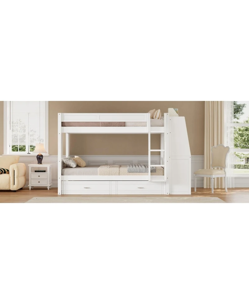 Streamdale Full Multifunctional Bunk Bed with Desk and Bookshelves, Trundle, Gray