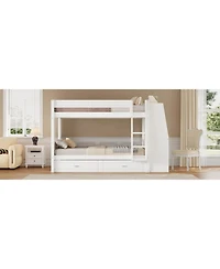 Streamdale Full Multifunctional Bunk Bed with Desk and Bookshelves, Trundle, Gray