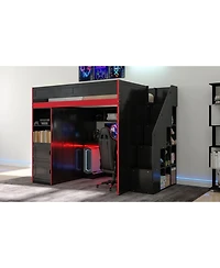 Streamdale Furniture Streamdale Gaming Loft Bed with Desk and Storage, Led Lights, Full