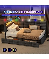 Streamdale Furniture Upholstered Twin Daybed with 2 Drawers, Led Lights & Charging, Gray