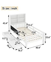 Streamdale Twin Platform Bed with Chalkboard, Storage, and Shelves, White
