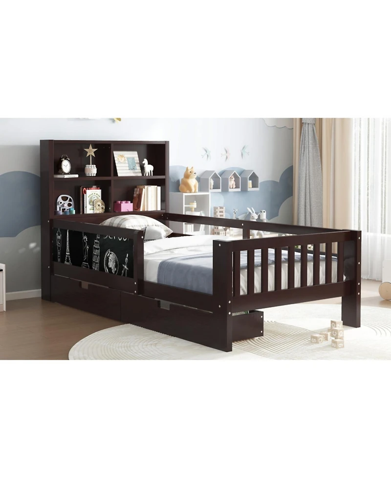 Streamdale Furniture Streamdale Twin Platform Bed with Chalkboard, Storage, Shelves, Espresso